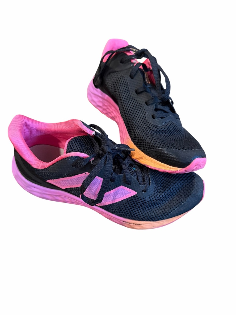 New Balance, Girl’s Black and Pink Athletic Sneakers, Size 4